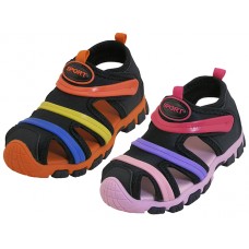 BB2603-A - Wholesale Toddler's "EasyUSA" Rainbow Stripe Upper Velcro Sandals ( Asst. Black/Pink & Black/Orange )